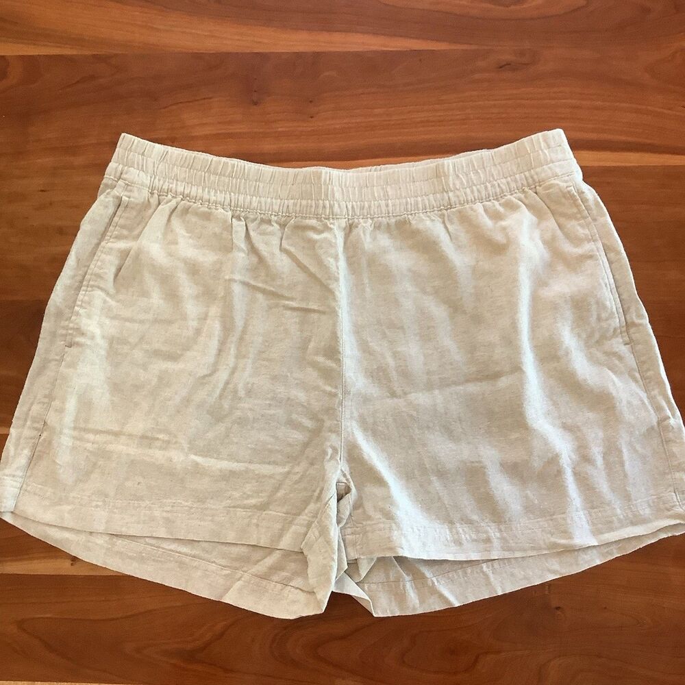 Old Navy Linen Blend Elastic High Rise Shorts Cream Tan Women XL 38X3.5 Coastal